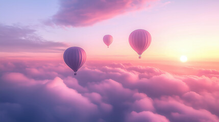 Obraz premium Hot Air Balloons Floating Over Dreamy Cloudscape at Sunrise