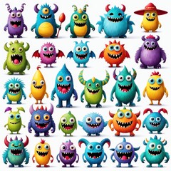 Obraz premium A colorful collection of whimsical cartoon monsters with various shapes and expressions.