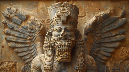 Fototapeta premium Ancient Sumerian Gods old anunnaki structure of Anunnaki. Enlil, Enki, Ea, El, Ishtar, and Inanna in Sumerian Religion and Mythology, sumerian Anunnaki structures. Anunnaki Sumerian god Enlil.