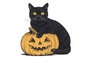 halloween cat with pumpkin