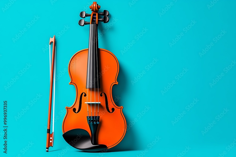 Poster a minimalist icon of a violin and bow, representing the elegance of the instrument in a clean design