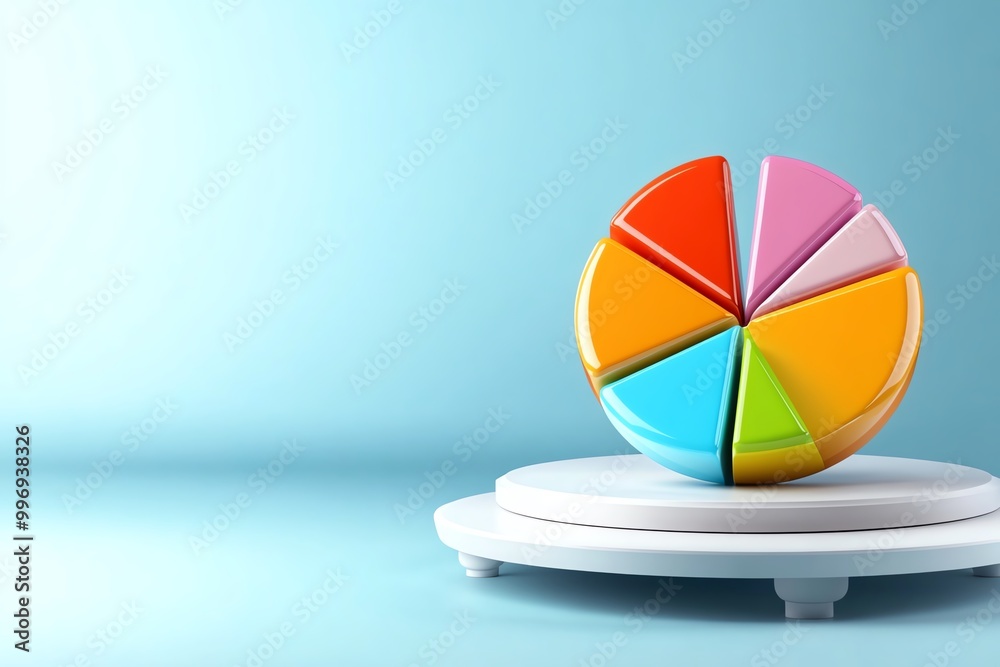 Poster a minimalist illustration of a pie chart, representing financial data and analysis in a simple, mode