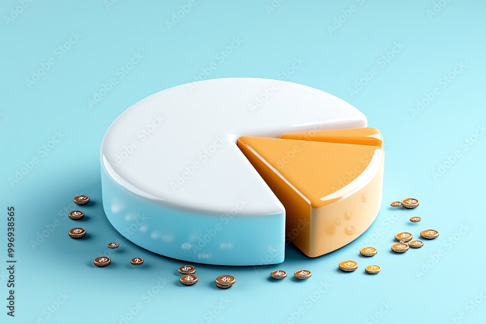 Poster a minimalist illustration of a pie chart, representing financial data and analysis in a simple, mode