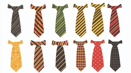 Set of flat icons consisting of cravats, bowties, skinny ties, bolo ties and neckerchiefs. Modern illustration fashion accessory isolated on white.