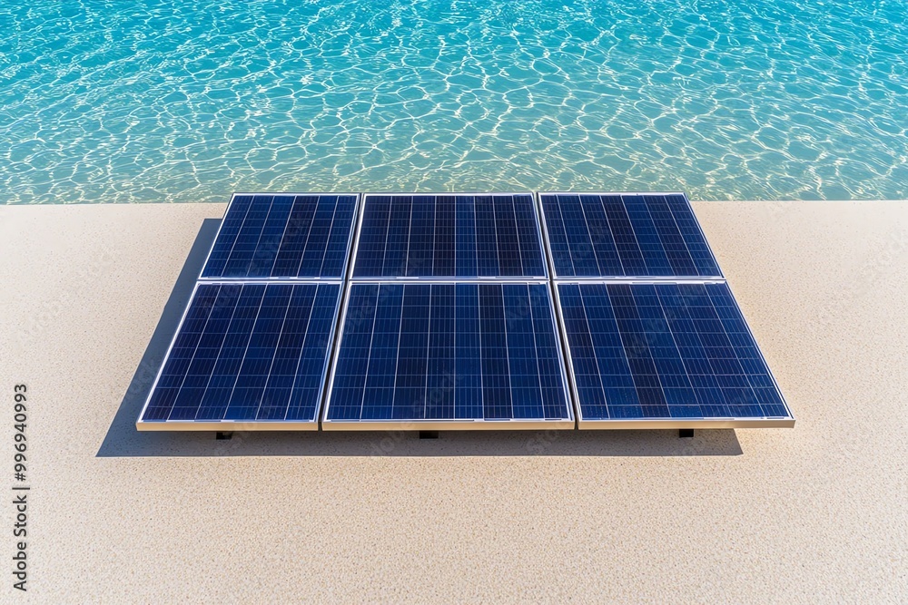 Poster a minimalist solar cell design on a clean surface, highlighting the simplicity and efficiency of ren