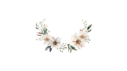 A flower arrangement with pink flowers and green leaves. The arrangement is circular and has a white background