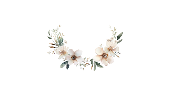 A flower arrangement with pink flowers and green leaves. The arrangement is circular and has a white background