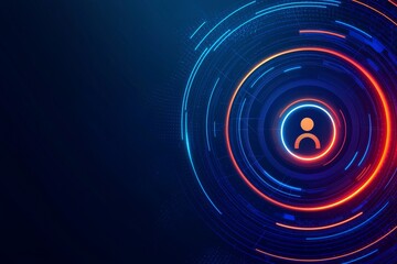An illustration of a futuristic targeting interface with glowing customer personas and journey mapping
