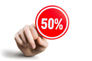 An icon with the sign "50%" in a bold, minimalistic design, often representing a significant discount or promotion.