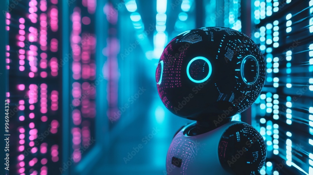 Poster the image is a futuristic ai coding agent concept, with digital code, stock, and technology innovati