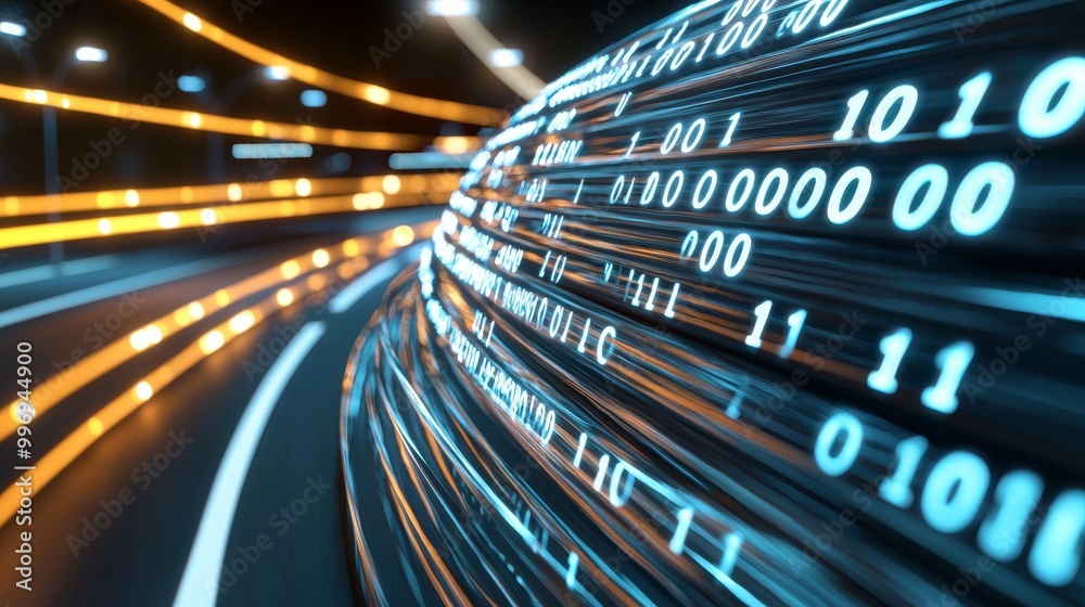 Fototapete the concept of cyber global communication and coding along with a graphic creating a vision of high 