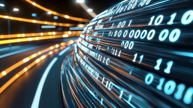 The concept of cyber global communication and coding along with a graphic creating a vision of high speed data transfer to demonstrate agile digital transformation and disruptive innovations: Stocks