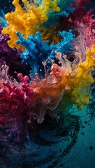 Ink splash swirling in water, detailed to highlight colors and patterns.