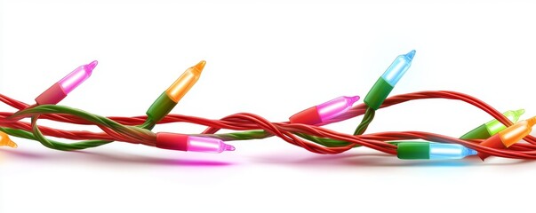 Fototapeta premium Illuminated celebration with Christmas light line on white background.