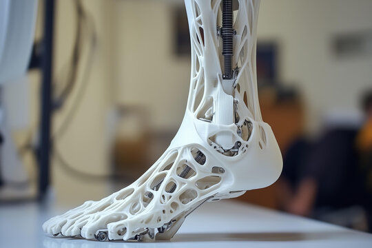 prototype of a human prosthetic leg made using a 3D printer