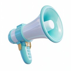 The turquoise megaphone is isolated on a white background, representing communication and announcements.