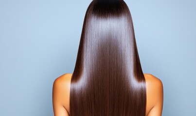 Rear View of Female Model with Flowing, Shiny Straight Hair in Motion