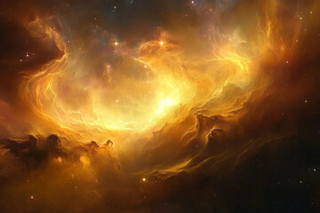 Fototapeta premium Cosmic Watercolors: A Nebula Glowing with Swirling Gas and Distant Stars, Painting the Universe