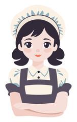 Cute young milkmaid in apron and hat