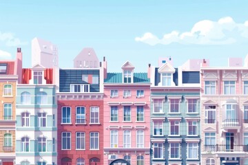 Fototapeta premium Colorful urban architecture with pastel facades and blue sky background