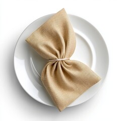 Top view of beige cotton napkin isolated on transparent or white background