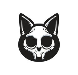 Cat skull in the cat head silhouette. Illustration for halloween with party.