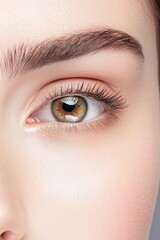 Obraz premium A woman has eye lid surgery, blepharoplasty, to remove eye bags and cope with aging. She is wearing a bandage as part of her post-operative care to prevent bleeding and disguise signs of surgery.