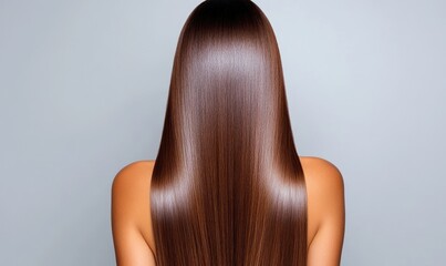 Rear View of Female Model with Flowing, Shiny Straight Hair in Motion