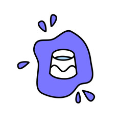Illustration of a water pot art supplies with paint splat behind, matching craft materials graphics icon elements