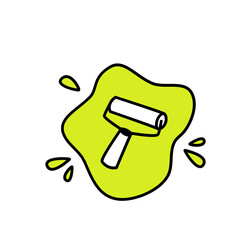 Illustration of an ink roller art supplies with paint splat behind, matching craft materials graphics icon elements