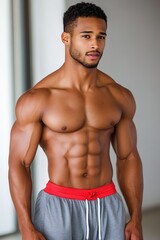 Fototapeta premium Athlete Showcasing Perfectly Sculpted Abs in Action