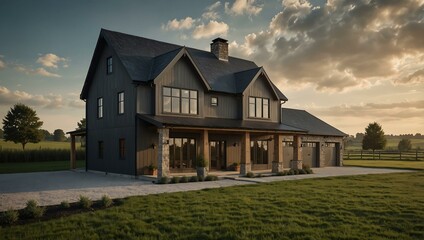 Luxury countryside home with a farmhouse design.