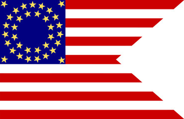A red, white, and blue American flag with a star in the middle