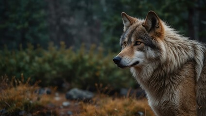 Majestic wolf in the wilderness.