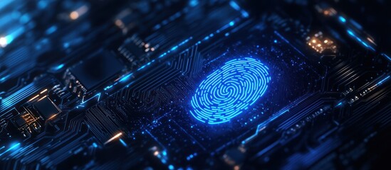 A digital fingerprint on a circuit board, symbolizing cybersecurity and identity protection.