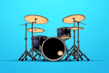 A simple illustration of a drum set, highlighting only the essential elements in a clean, modern style