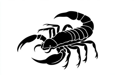 A black outline of a scorpion against a white background. This simple illustration shows the scorpion's shape and details. It's a vector image, meaning it can be resized without losing quality.