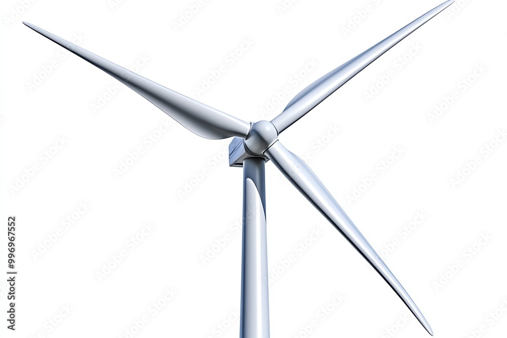 Poster a simple image of a wind turbine blade, set against a white background to emphasize its clean energy
