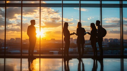 Group of diverse office workers brainstorming ideas around a table, copy space 