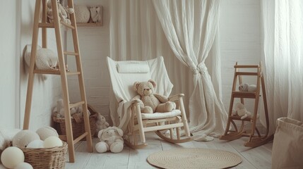 An example of a mockup wall in a children's room on a white wall, Scandinavian style