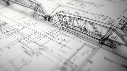 Fototapeta premium A close-up view of a blueprint for a new bridge design, showcasing intricate details and annotations.