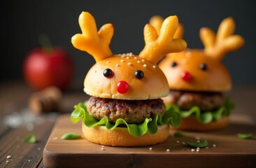 New Year's burger lying on a white plate with a New Year's background.