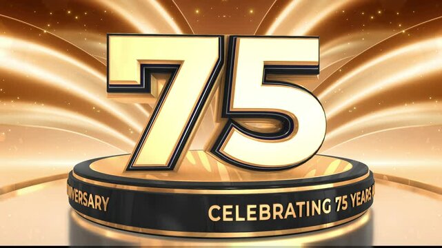 75 years, 75th anniversary video, backdrop, background, backdrop in 3D Metallic Gold