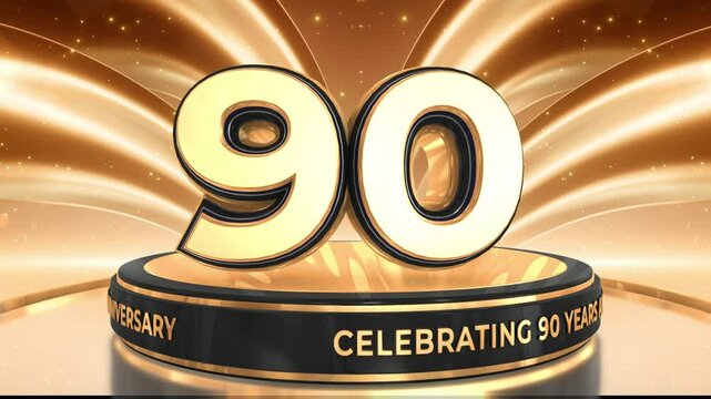 90 years, 90th anniversary video, backdrop, background, backdrop in 3D Metallic Gold