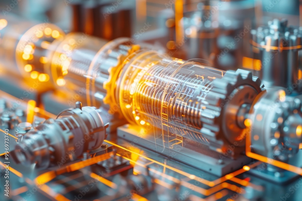 Aufkleber industrial gears with a digital overlay, showcasing the integration of modern technology and enginee