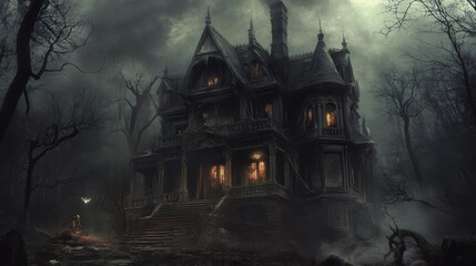 A spooky house that makes people scared and feel terrified.