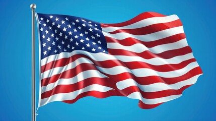 Obraz premium American Flag Waving with Elegant Folds on Blue Background