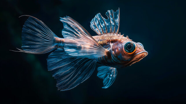 A fish fantastical and eerie swimming life on deep sea, Dark mysterious

