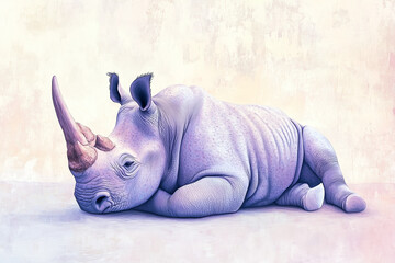 Obraz premium Active Anthropomorphic Rhino Practicing Yoga in a Serene Outdoor Setting, Promoting Mindfulness and Flexibility