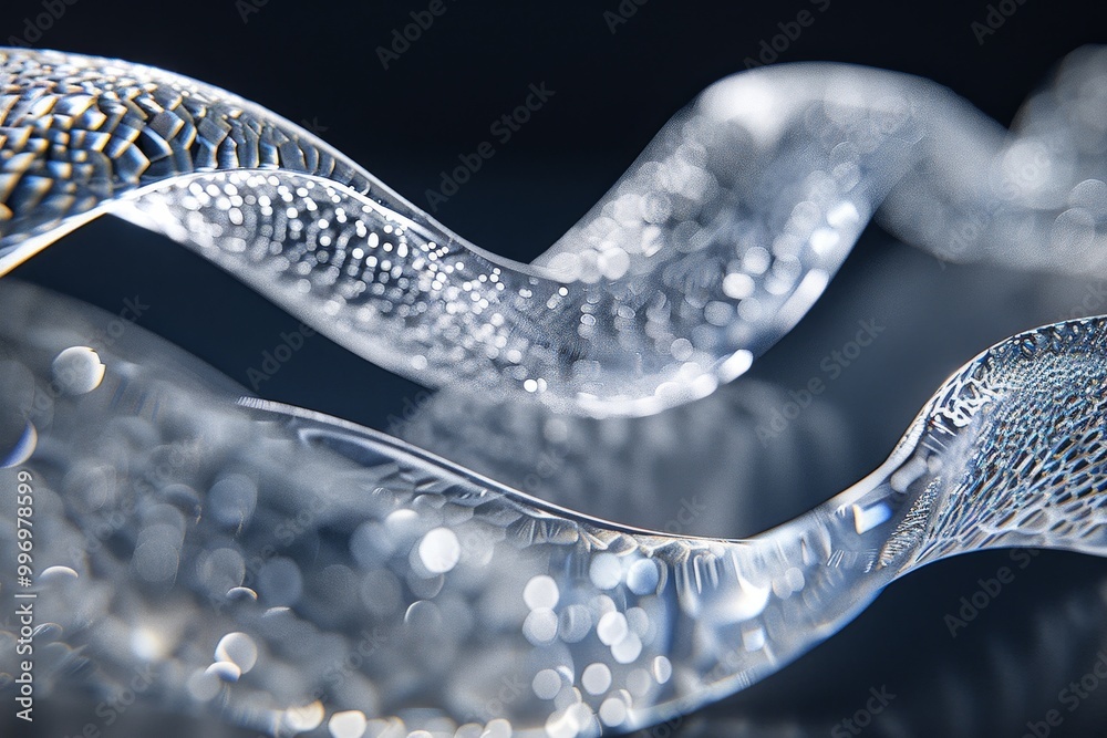 Fototapete close-up of intricate glass structure with a wavy pattern, showcasing elegance, transparency, and mo
